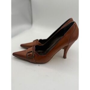 Nine West Brown Leather‎ Pumps Stiletto Heel Buckle Detail Women's Size 7M
